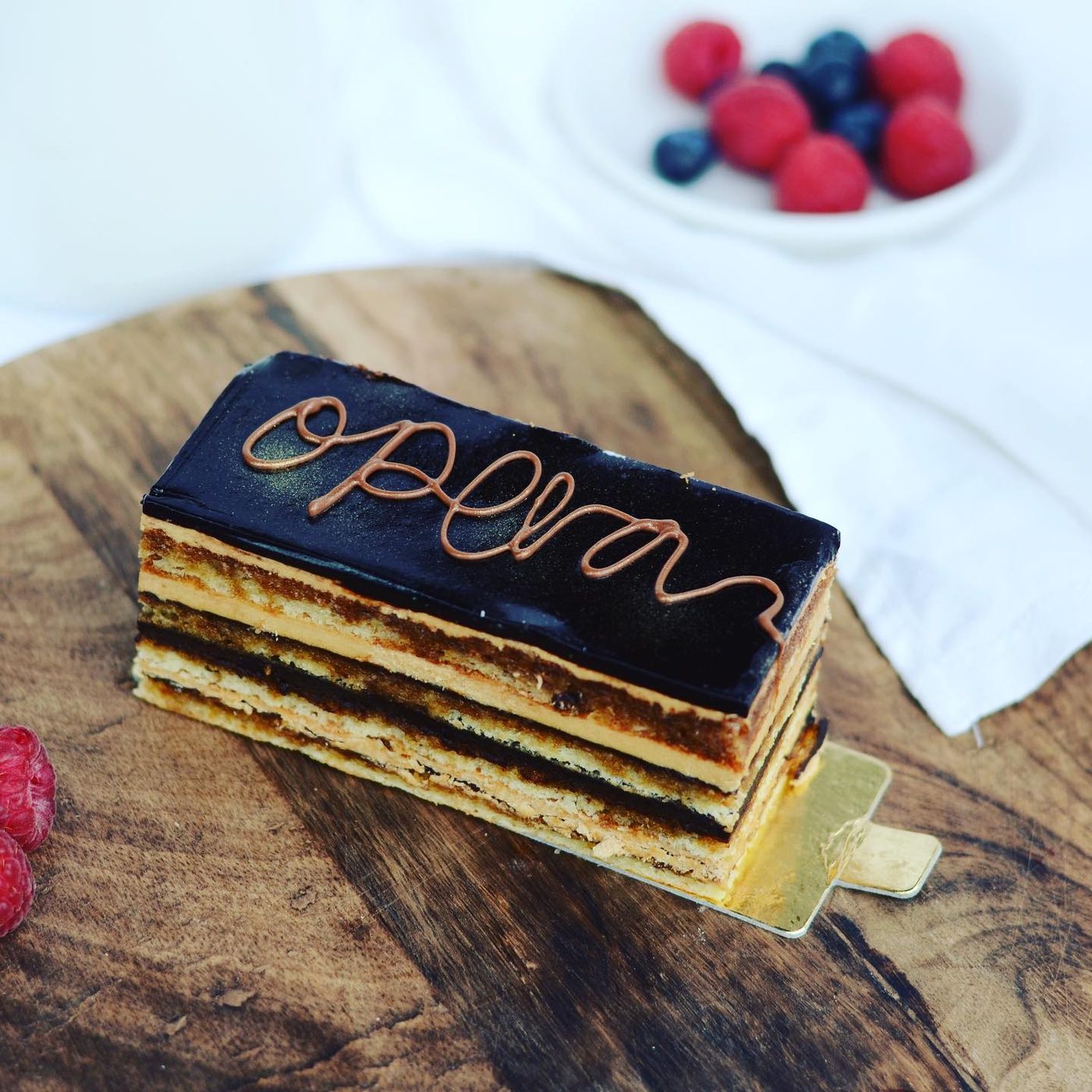 Opéra — layers of coffee buttercream, almond sponge and chocolate ganache